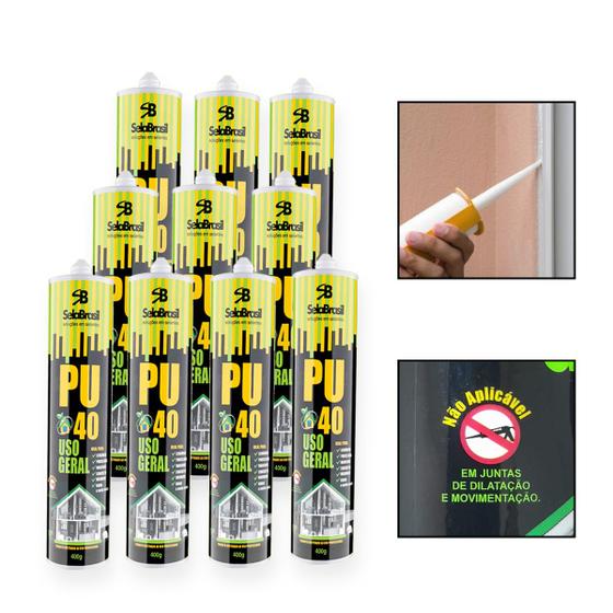 Imagem de Kit 10 Cola Adesiva Selante PU40 Poliuretano Uso Geral Cinza