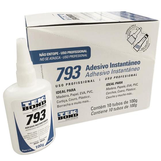 Imagem de Kit 10 Cola Adesivo Instantâneo 100G Tekbond 793