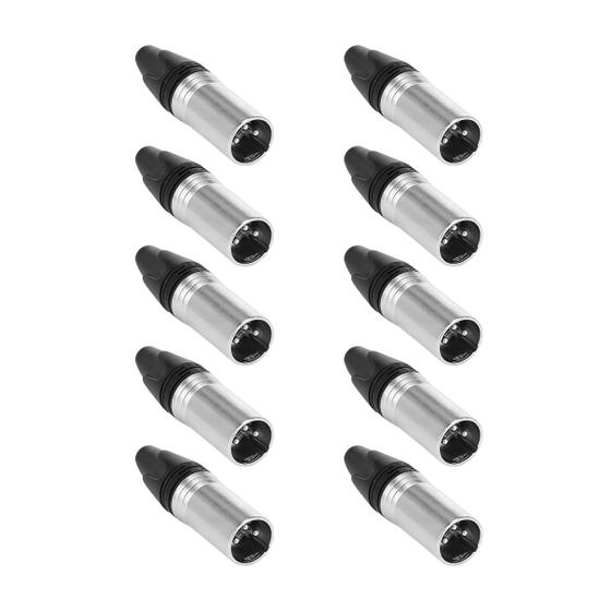 Imagem de Kit 10 Conector Xlr Canon Macho Metal Mxt 3 Pinos Resistente Cor Preto