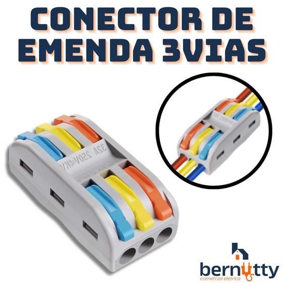 Imagem de Kit 10 Conectores Emenda Fio Alavanca 3 Vias 32a Anti Chamas