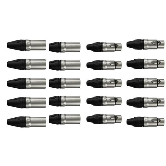 Imagem de Kit 10 Conectores Xlr 5 Plug Macho + 5 Plug Fêmea 3 Polos Wireconex WC-1013 WC-1003