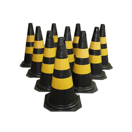 Imagem de Kit 10 Cones de 50 cm Preto e Amarelo para Sinalização