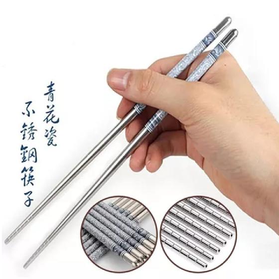 Imagem de Kit 10 Conjunto 2 Hashi Japonês Aço Inoxidável Resistente