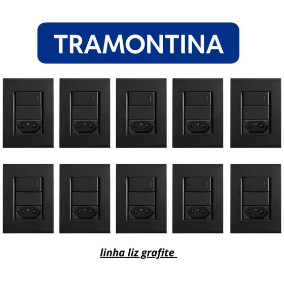 Imagem de Kit 10 Conjunto Int. Paralelo 1Tec + Tomada 20A Tramontina Liz Grafite