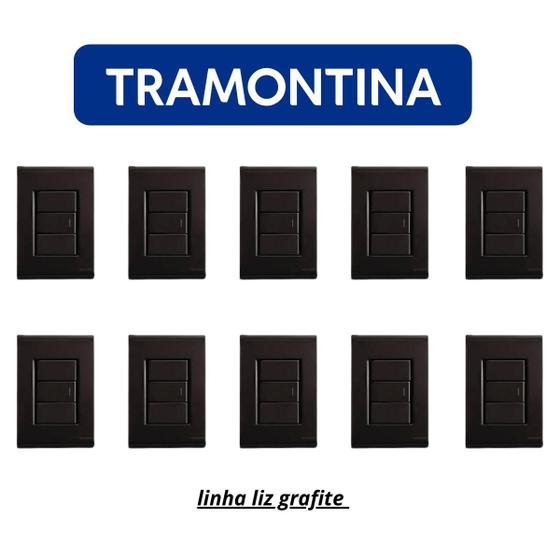 Imagem de Kit 10 Conjunto Interruptor Simples 1 Tecla Tramontina Liz Grafite