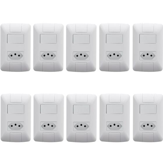 Imagem de kit 10 conjunto interruptor Simples + tomada 20A tramontina