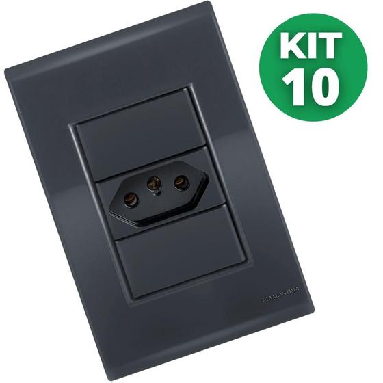 Imagem de Kit 10 Conjunto Tomada Simples 20A- Tramontina Liz Grafite