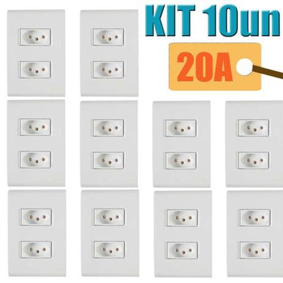 Kit 10 Conjuntos 4x2 2 Tomadas 2P+T 20A Branco Tramontina Liz Menor preço em Kit 10 Conjuntos 4x2 2 Tomadas 2P+T 20A Branco Tramontina Liz