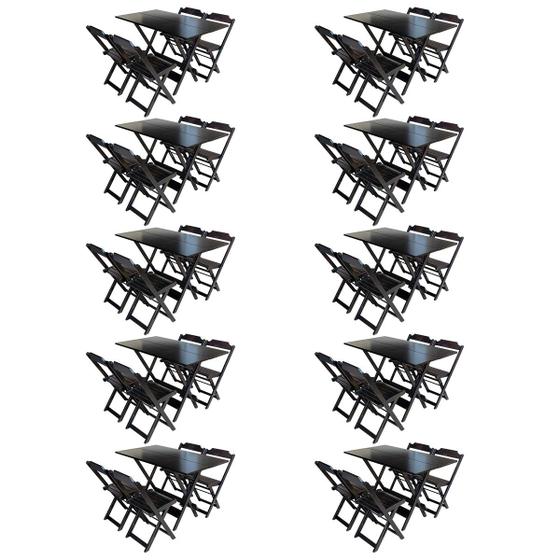 Imagem de Kit 10 Conjuntos de Mesa com 4 Cadeiras de Madeira Dobravel 120x70 Tabaco