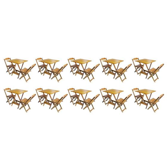 Imagem de Kit 10 Conjuntos de Mesa Dobravel com 2 Cadeiras de Madeira 70x70 Ideal para Bar e Restaurante - Mel