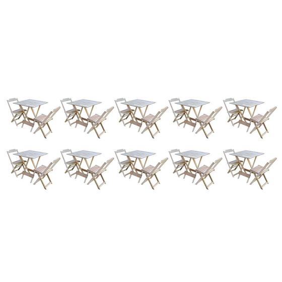 Imagem de Kit 10 Conjuntos de Mesa Dobravel com 2 Cadeiras de Madeira 70x70 - sem Pintura