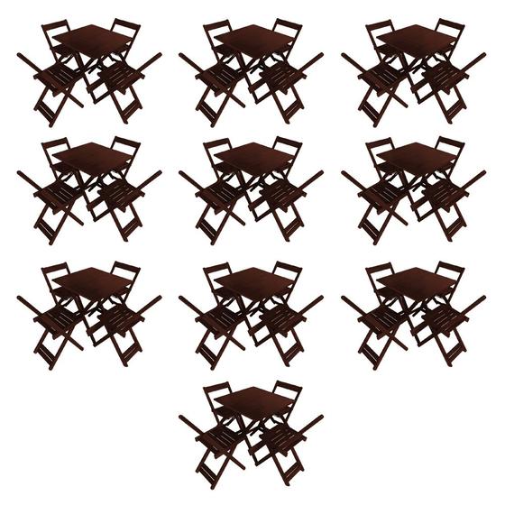 Imagem de Kit 10 Conjuntos de Mesas Dobráveis 70x70 em Madeira Maciça para Restaurantes com 4 Cadeiras - Imbui