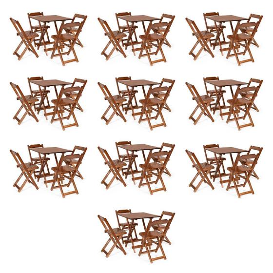 Imagem de Kit 10 Conjuntos Dobráveis  70x70 com 4 Cadeiras Dobráveis Imbuia -  Móveis Britz