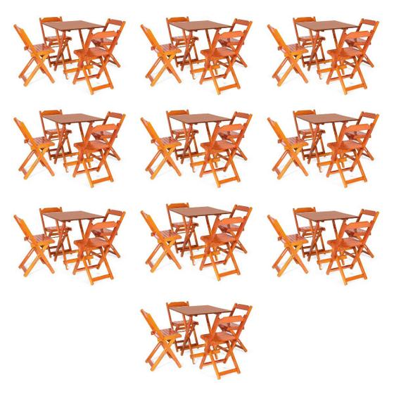 Imagem de Kit 10 Conjuntos Dobráveis 70x70 com 4 Cadeiras Dobráveis Mel - Móveis Britz