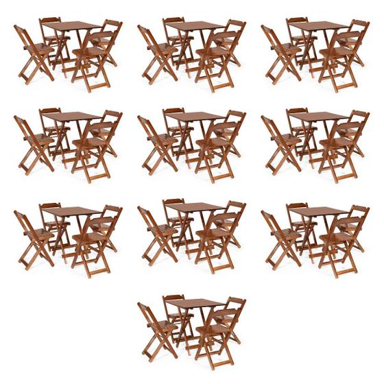 Imagem de Kit 10 Conjuntos Dobrável  70 x 70 com 4 Cadeiras Dobráveis Imbuia -  Mòveis Britz