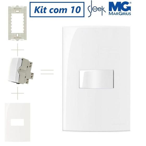 Imagem de Kit 10 Conjuntos Interruptor Simples 4x2 10a Sleek Margirius Modular