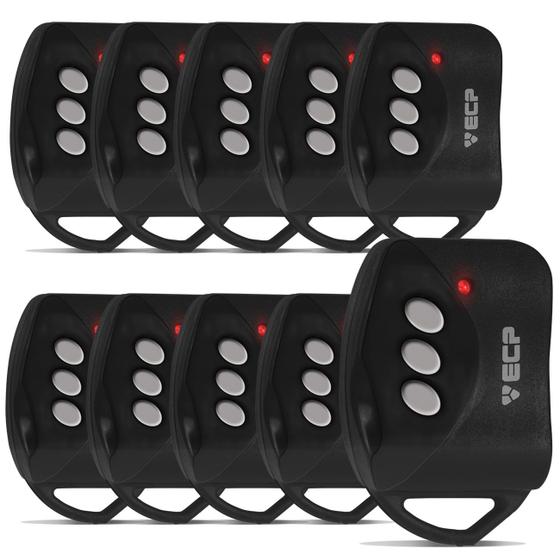 Imagem de Kit 10 Controle Remoto Ecp Key Alarme Portão Eletrônico LED Indicador Vermelho 3 Botões Emborrachado