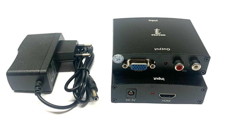 Imagem de Kit 10 Conversor Hdmi Para Vga Com Áudio ( L/r) E Fonte Nfe Atacado