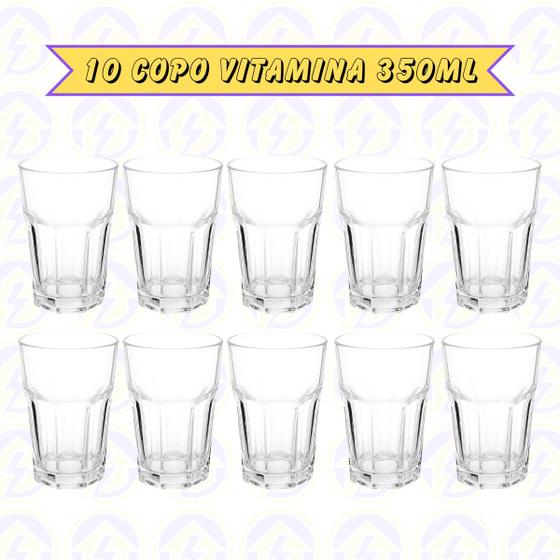 Imagem de Kit 10 Copo de Vidro resistente 350ml transparente Vitamina