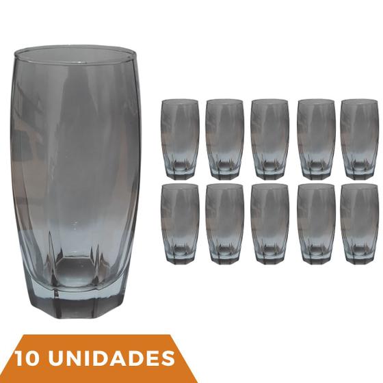 Imagem de Kit 10 Copo Florida de Vidro Cinza Mesa Posta Chique 370ml