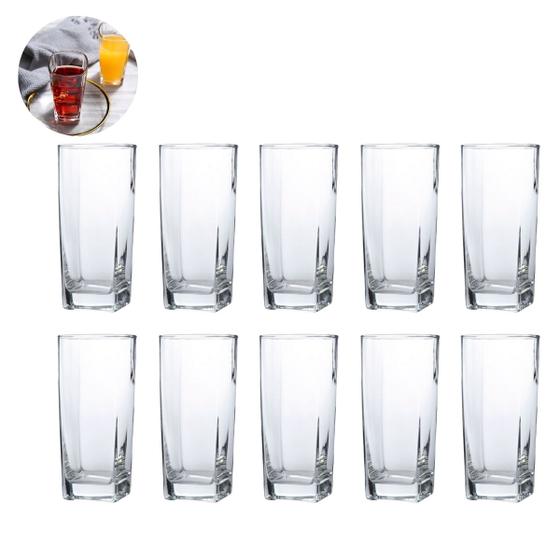 Imagem de Kit 10 Copo Texas Quadrado Vidro Transparente Mesa Posta 320ml