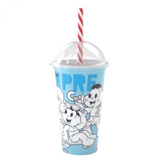 Imagem de Kit 10 Copos com Canudo Turma da Mônica para colorir 500Ml