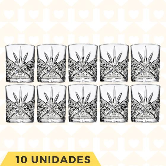 Imagem de Kit 10 Copos de Vidro para Whisky Jogo Linha Esmeralda 340ml