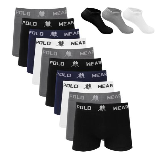 Imagem de Kit 10 Cueca Boxer Polo Wear Microfibra Sortido + 3 Meias M4