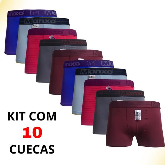 Imagem de Kit 10 cuecas box poliamida microfibra cores sortidas não enrola na perna