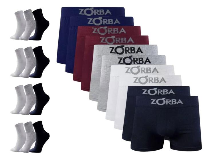 Imagem de Kit 10 Cuecas Boxer Zorba Diversas Cores + 10 Pares De Meia M15