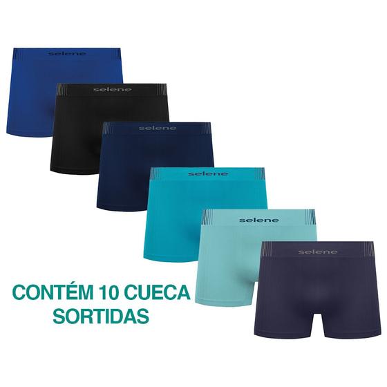 Imagem de Kit 10 Cuecas Microfibra Boxer Box Modelo Sem Costura Masculina Adulta