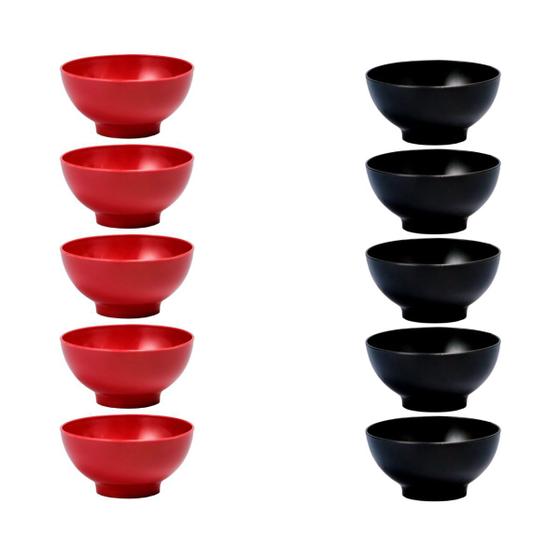 Imagem de Kit 10 Cumbucas Estilo Oriental de Plástico Preta e Vermelha