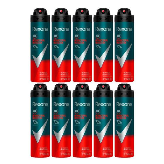 Kit 10 Desodorante Rexona Antibacterial Protection Men Aerosol Antitranspirante 72h 150ml Menor preço em Kit 10 Desodorante Rexona Antibacterial Protection Men Aerosol Antitranspirante 72h 150ml