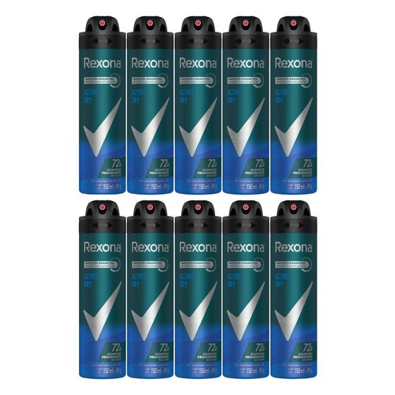 Imagem de Kit 10 Desodorante Rexona Men Active Dry Aerosol Antitranspirante 72h 150ml