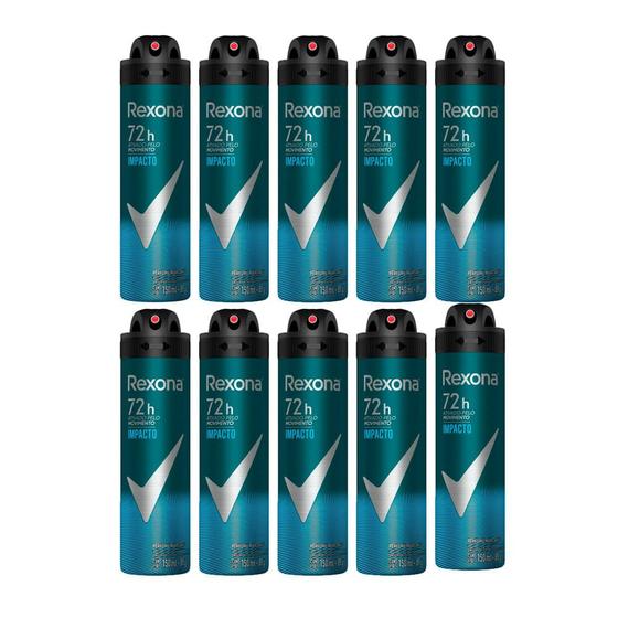Imagem de Kit 10 Desodorante Rexona Men Impacto Aerosol Antitranspirante 48h com 150ml