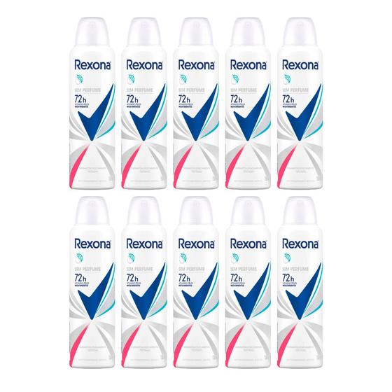 Imagem de Kit 10 Desodorante Rexona Sem Perfume Aerosol Antitranspirante 72h 150ml