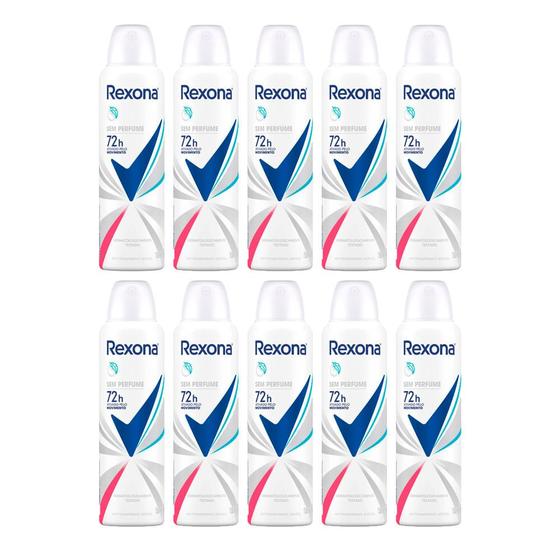 Imagem de Kit 10 Desodorante Rexona Sem Perfume Aerosol Antitranspirante 72h 150ml