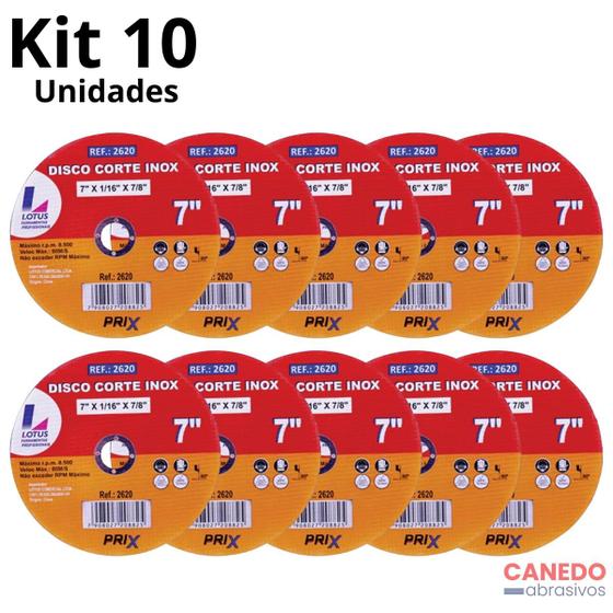 Imagem de Kit 10 Disco de Corte Inox 7 x 1/16 x 7/8" Prix