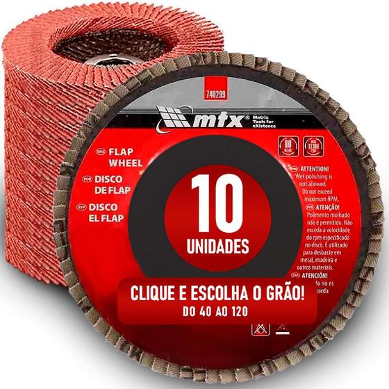 Imagem de Kit 10 Disco Lixa Flap De Desbaste 4.1/2'' (115mm) - Mtx