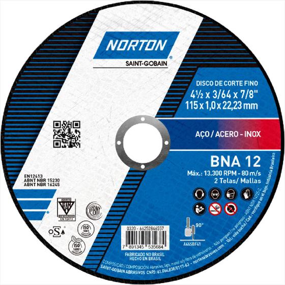 Imagem de Kit 10 Discos de corte 115 mm x 1,0 mm x 22,23 mm novo BNA12 Norton