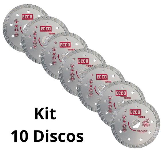 Imagem de Kit 10 Discos De Corte Diamantado Turbo 110Mm X 20Mm Seco