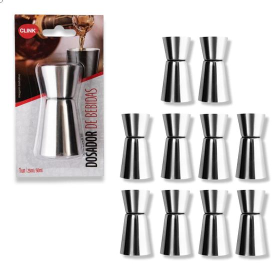 Imagem de Kit 10 Dosador Bebidas Duplo Inox Dosar Drinks 25ml 50ml