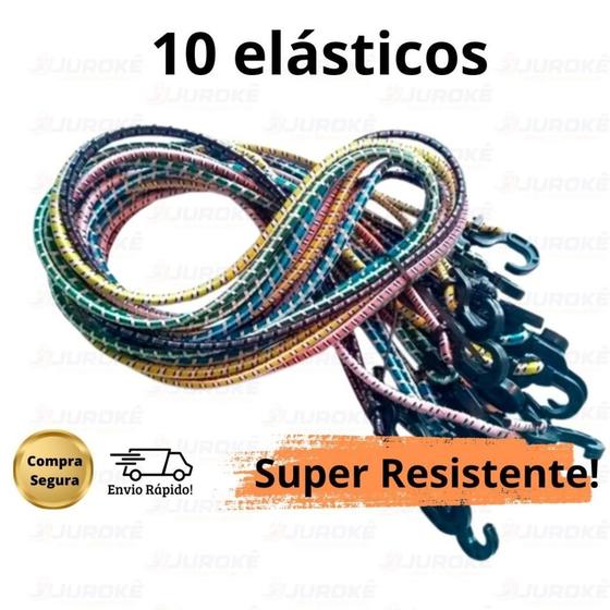 Imagem de Kit 10 elástico 1,5m bagageiro extensor gancho ponta plástico