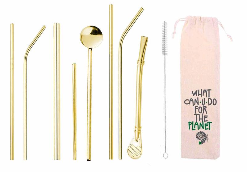 Imagem de Kit 10 em 1 - Canudos variados em Inox Dourado