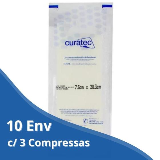 Imagem de Kit 10 Env c/ 3 Compressas Emulsão Petrolatum 7,6X20,3cm Curatec