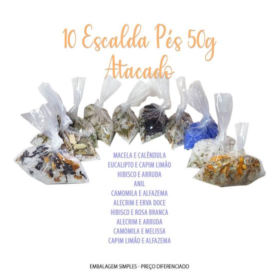 Imagem de Kit 10 Escalda Pés de 50g com ervas e óleo essencial refil Atacado