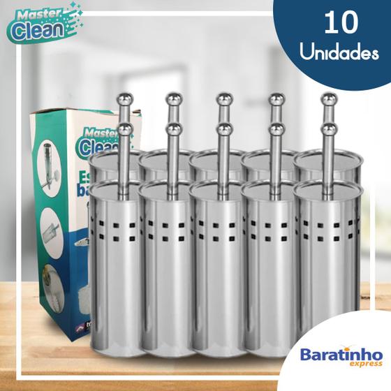 Imagem de Kit 10 Escova Para Banheiro Vaso Com Suporte e Cabo de Inox