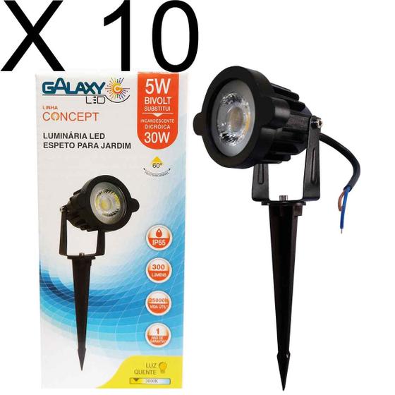 Imagem de Kit 10 espeto de jardim led 5w branco quente 3000k ip65 corpo plastico galaxy