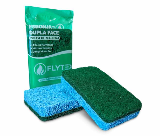 Imagem de Kit 10 Esponja 70% Biodegradável Dupla Face Polpa De Madeira - Flytex