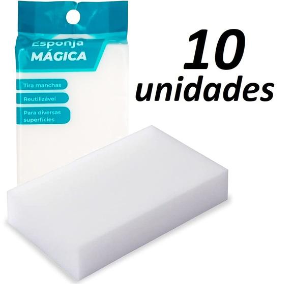 Imagem de Kit 10 Esponja Magica Limpa Vidros Tenis Melamina Tira Mancha Desengordura Limpeza Max Clean